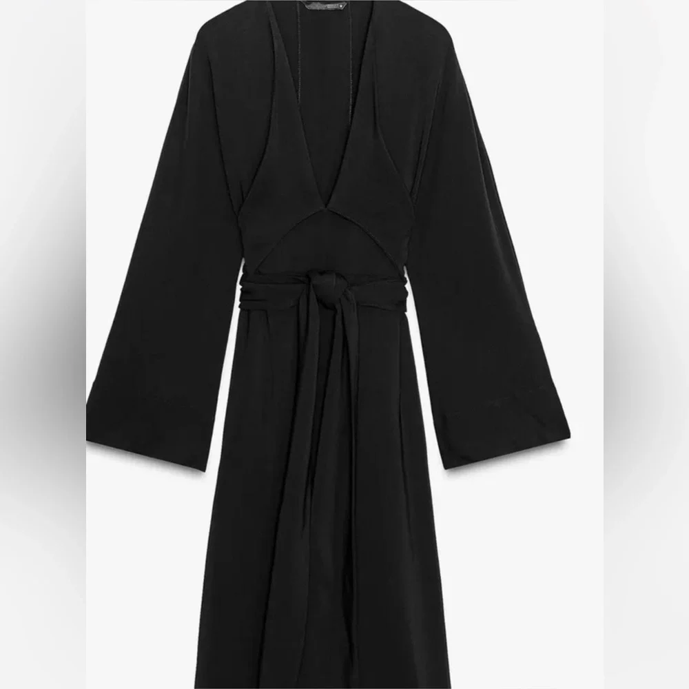 NWT Zara Black Midi Dress With Ties